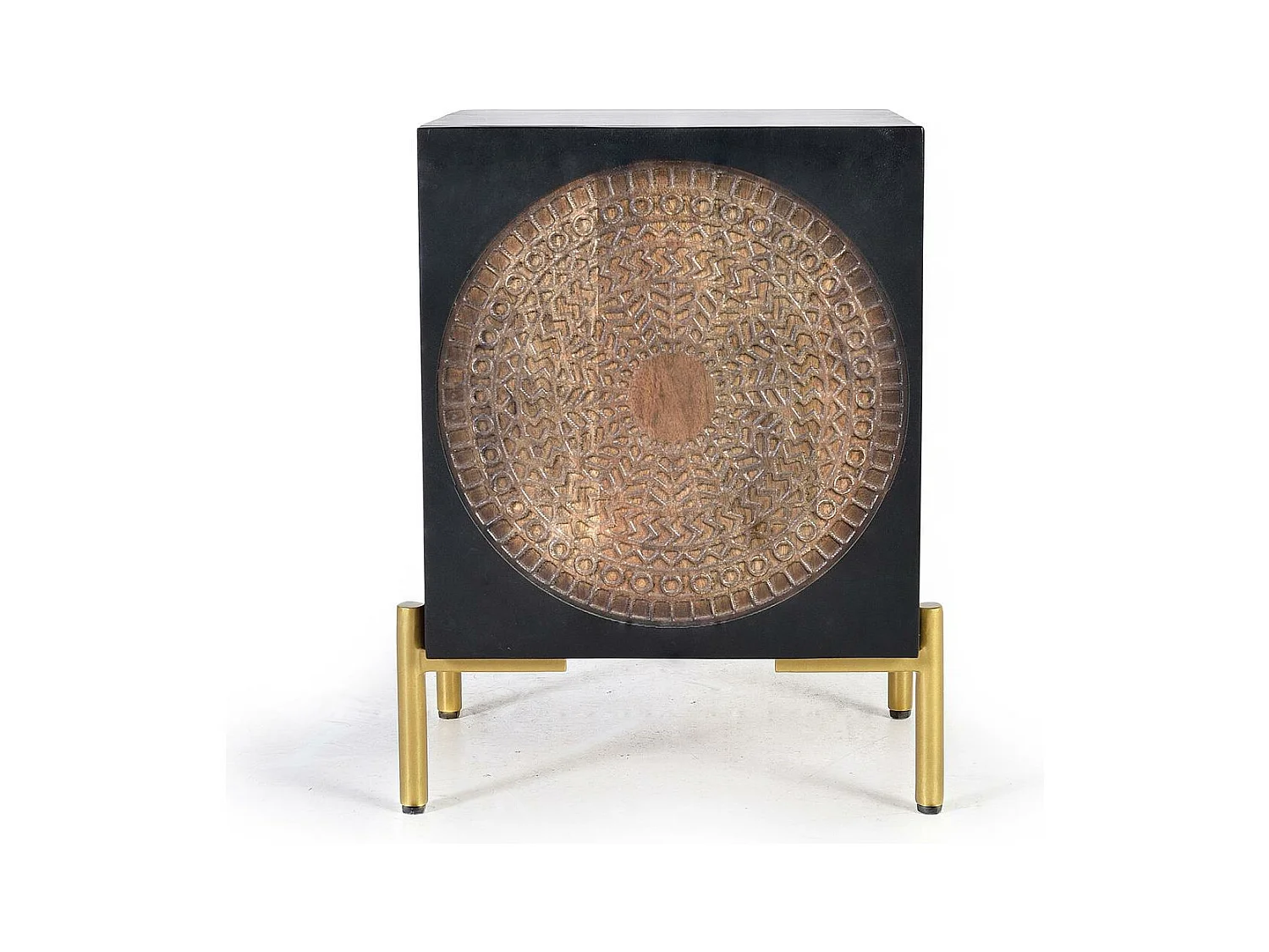 Beistelltisch aus dunklem Walnussholz, Mangoholz und Metall