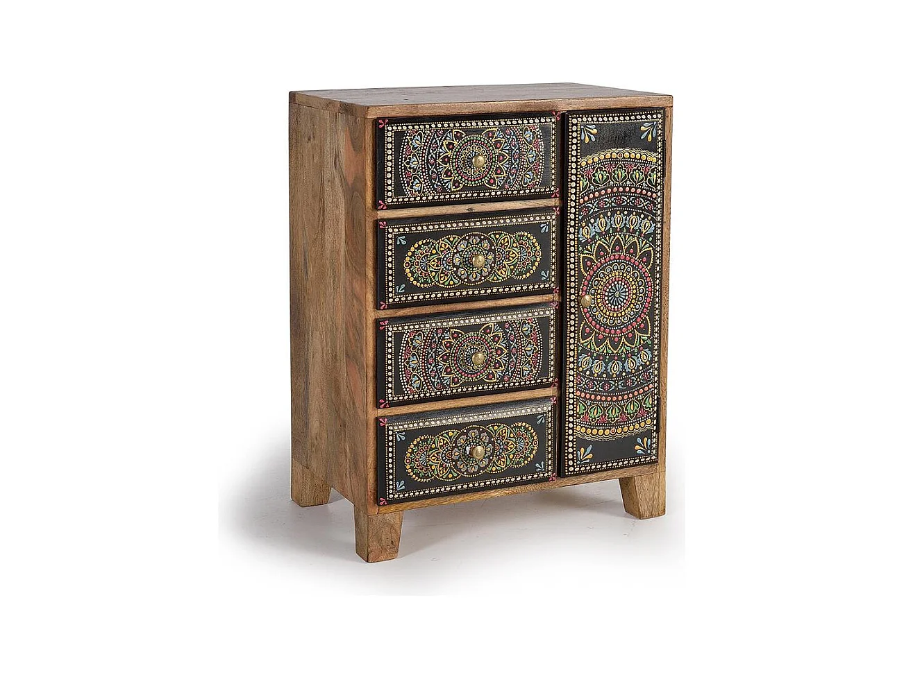Telefonschrank aus Mangoholz und handbemalt