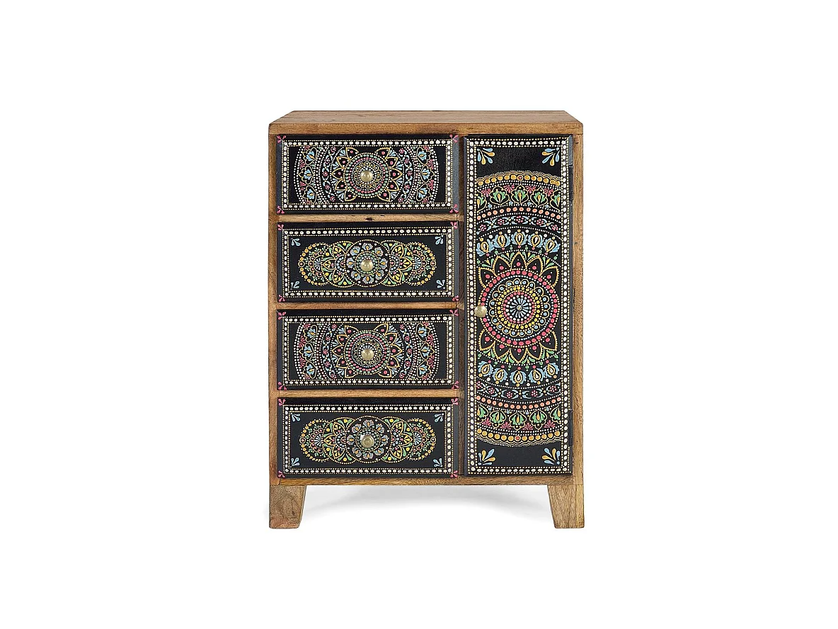 Tables de chevet en bois de manguier 45 cm, style ethnique artisanal - 60 x 45 x 30 cm