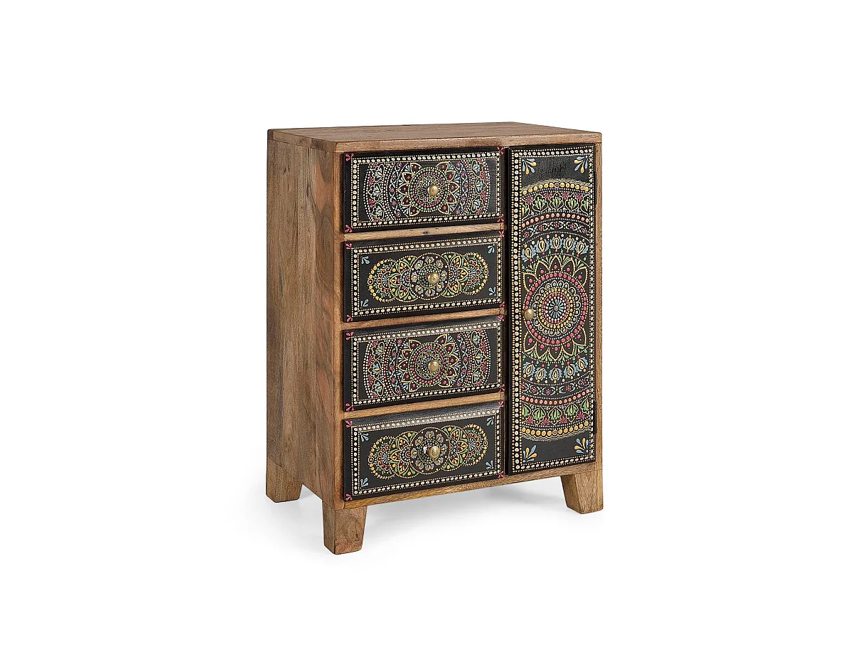 Tables de chevet en bois de manguier 45 cm, style ethnique artisanal - 60 x 45 x 30 cm