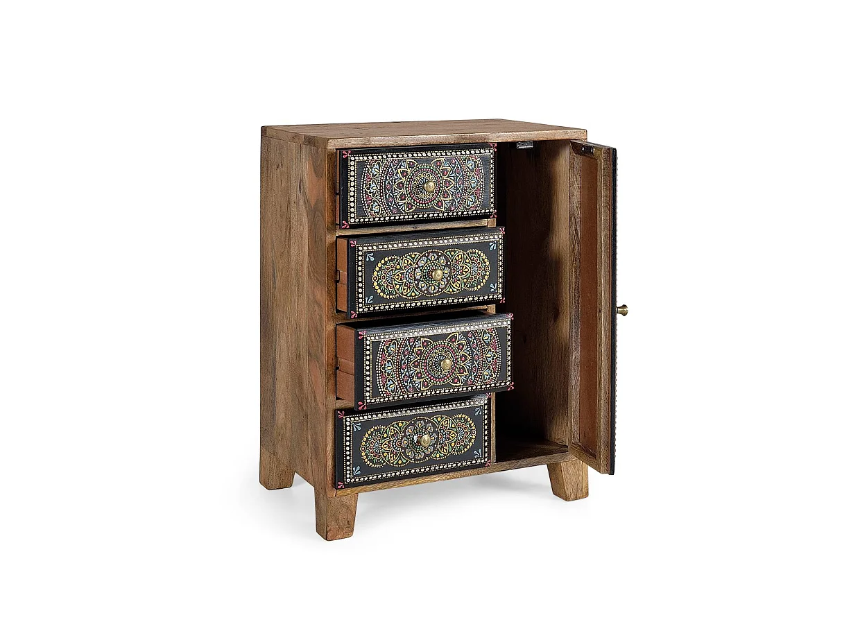 Tables de chevet en bois de manguier 45 cm, style ethnique artisanal - 60 x 45 x 30 cm