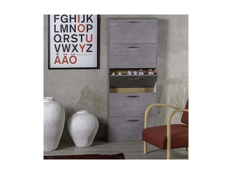 Meuble à chaussures décor béton 5 tiroirs 15 paires H.164 cm - TIDY