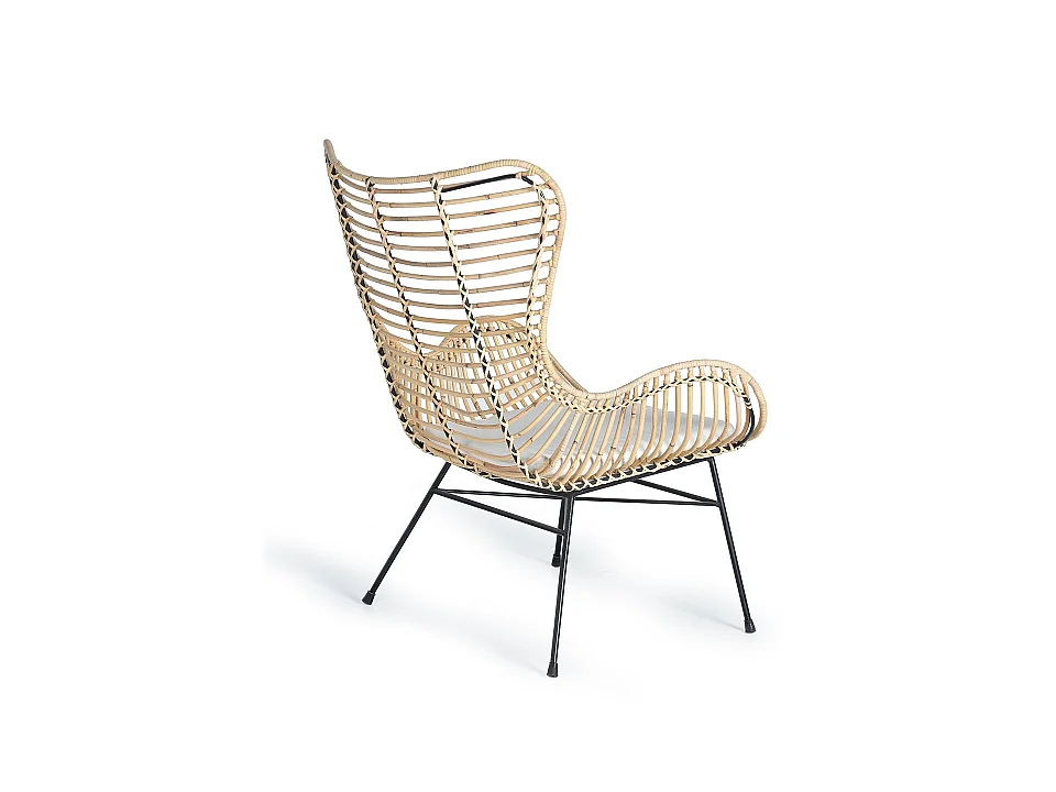Fotel z naturalnego rattanu 70 cm w stylu śródziemnomorskim - 90x70x70