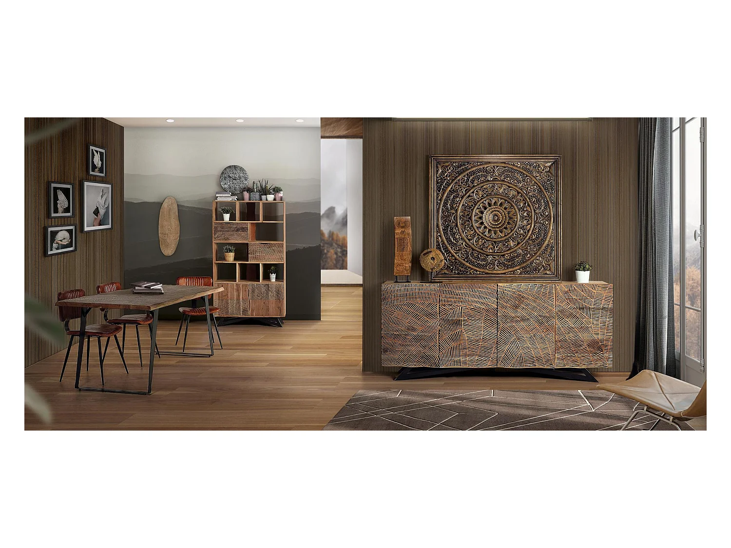 Set mit 2 Stühlen aus Kuhleder