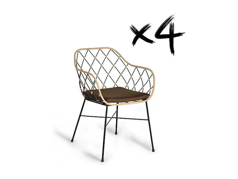 Set mit 4 Rattansesseln und Metallbeinen
