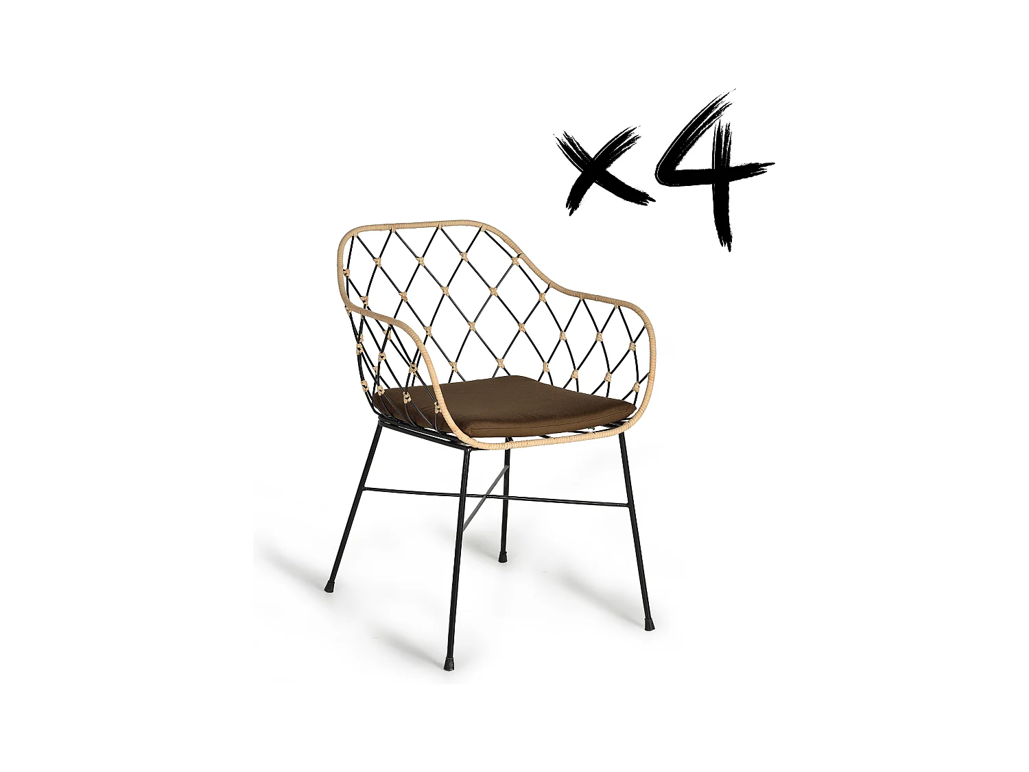 Set mit 4 Rattansesseln und Metallbeinen