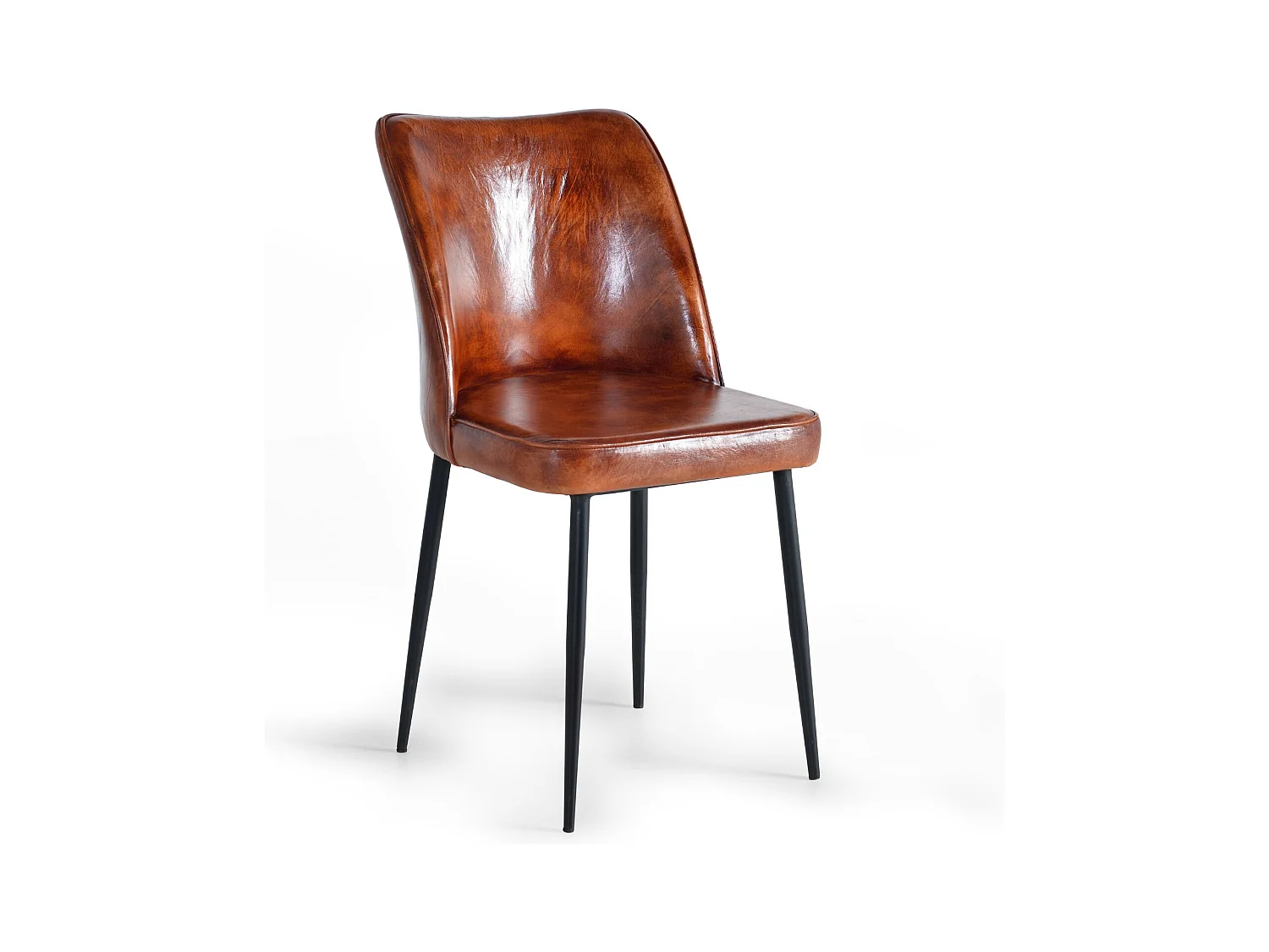 CADEIRA DE COURO PERNAS DE METAL Marrón.Giner y Colomer.86x54x46