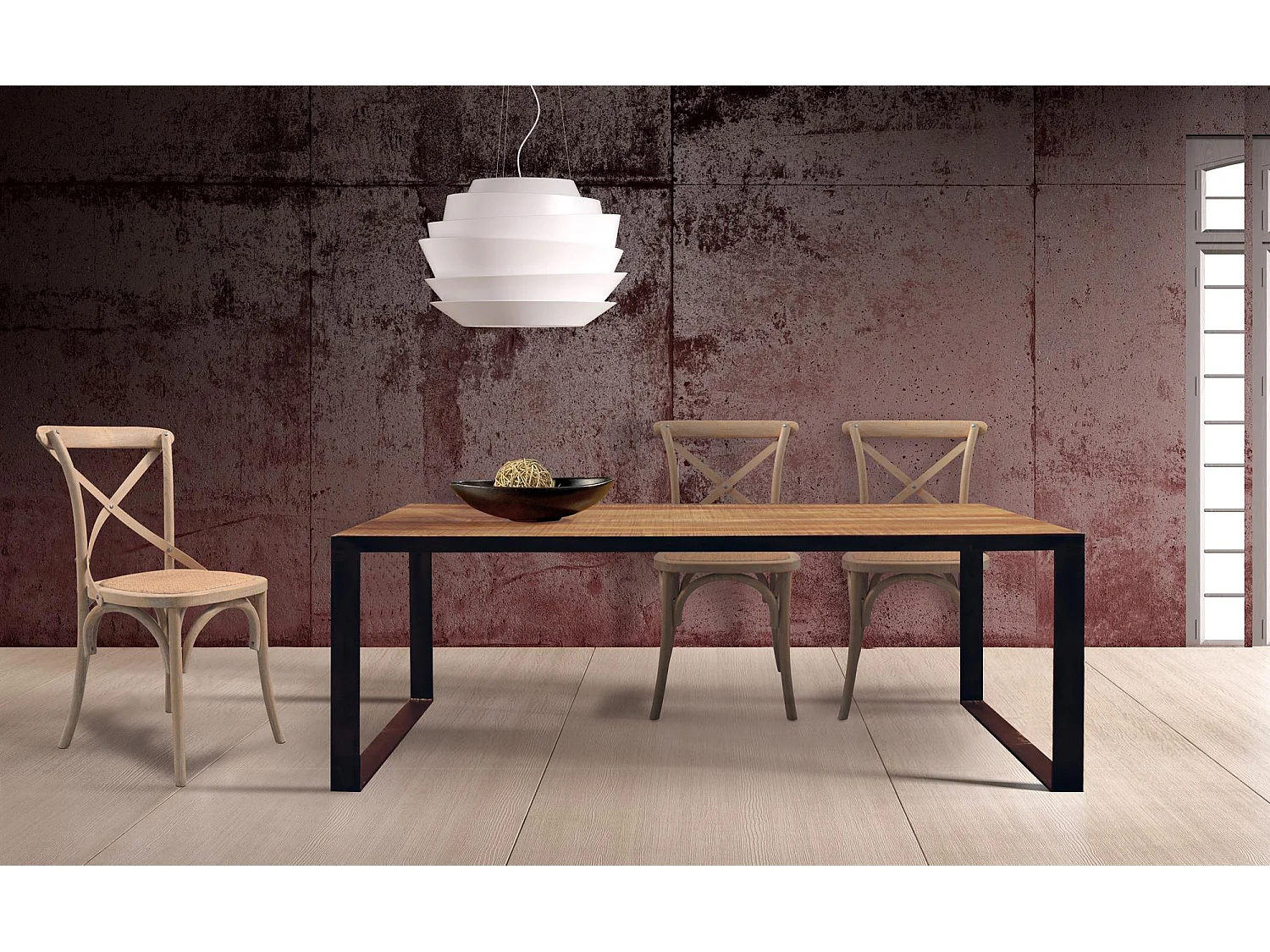 Table en métal et acacia naturel et noir 8 places