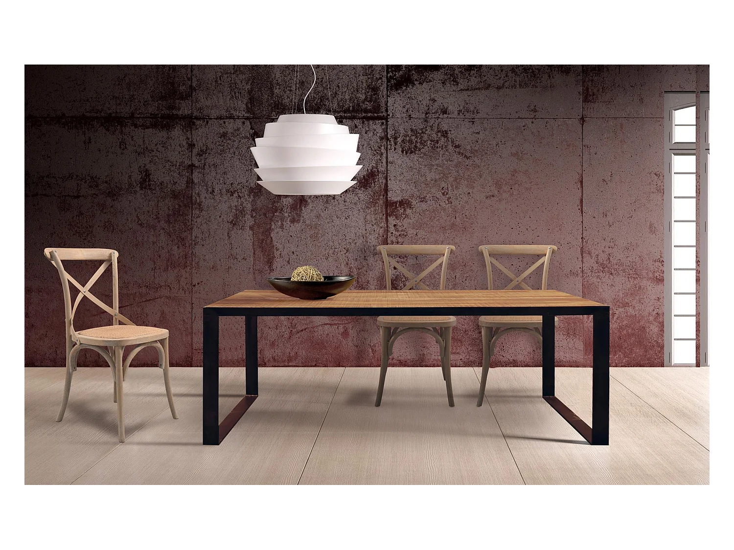 Table en métal et acacia naturel et noir 8 places