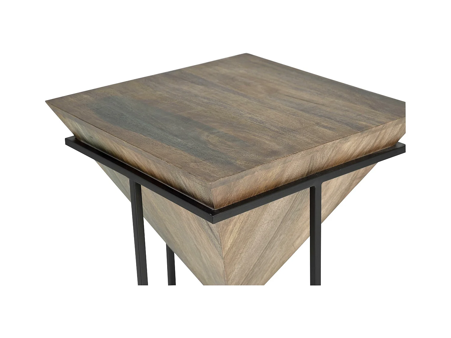 Table d'angle en bois de manguier en métal