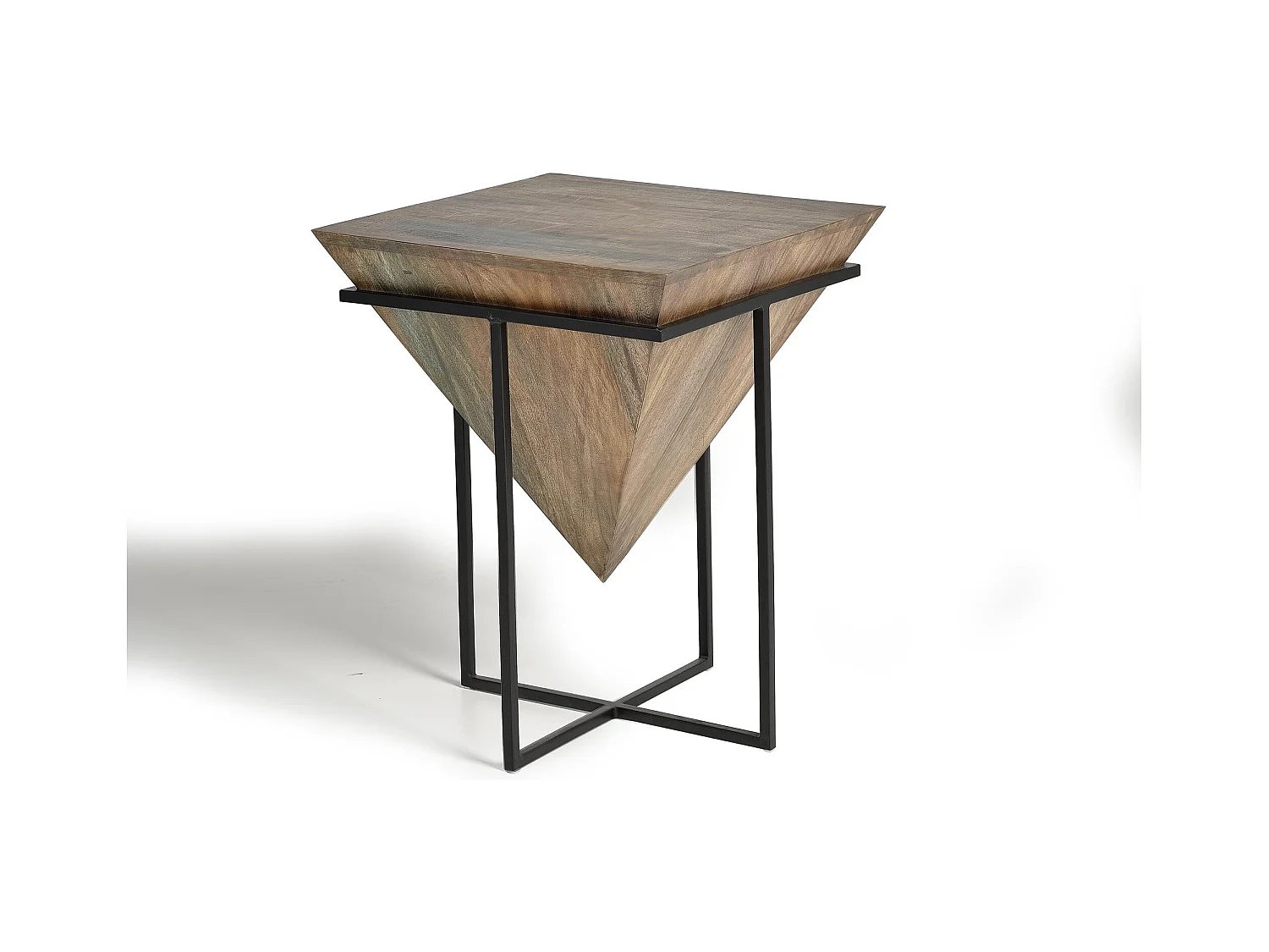 Table d'angle en bois de manguier en métal