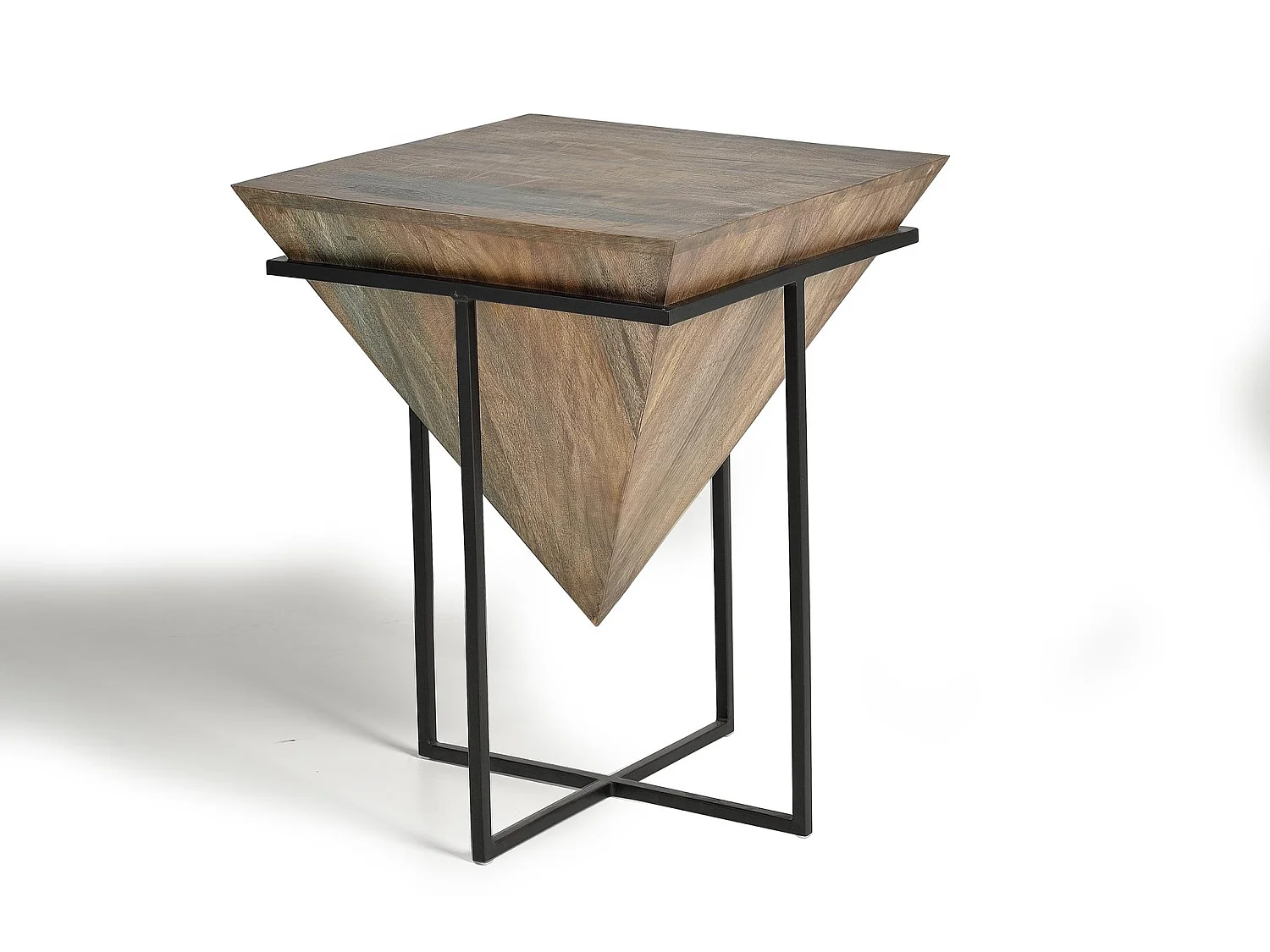 Tables d'appoint en bois de manguier 50 cm, style industriel vintage - 64 x 50 x 50 cm