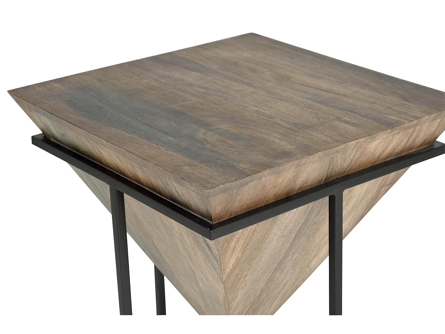 Tables d'appoint en bois de manguier 50 cm, style industriel vintage - 64 x 50 x 50 cm