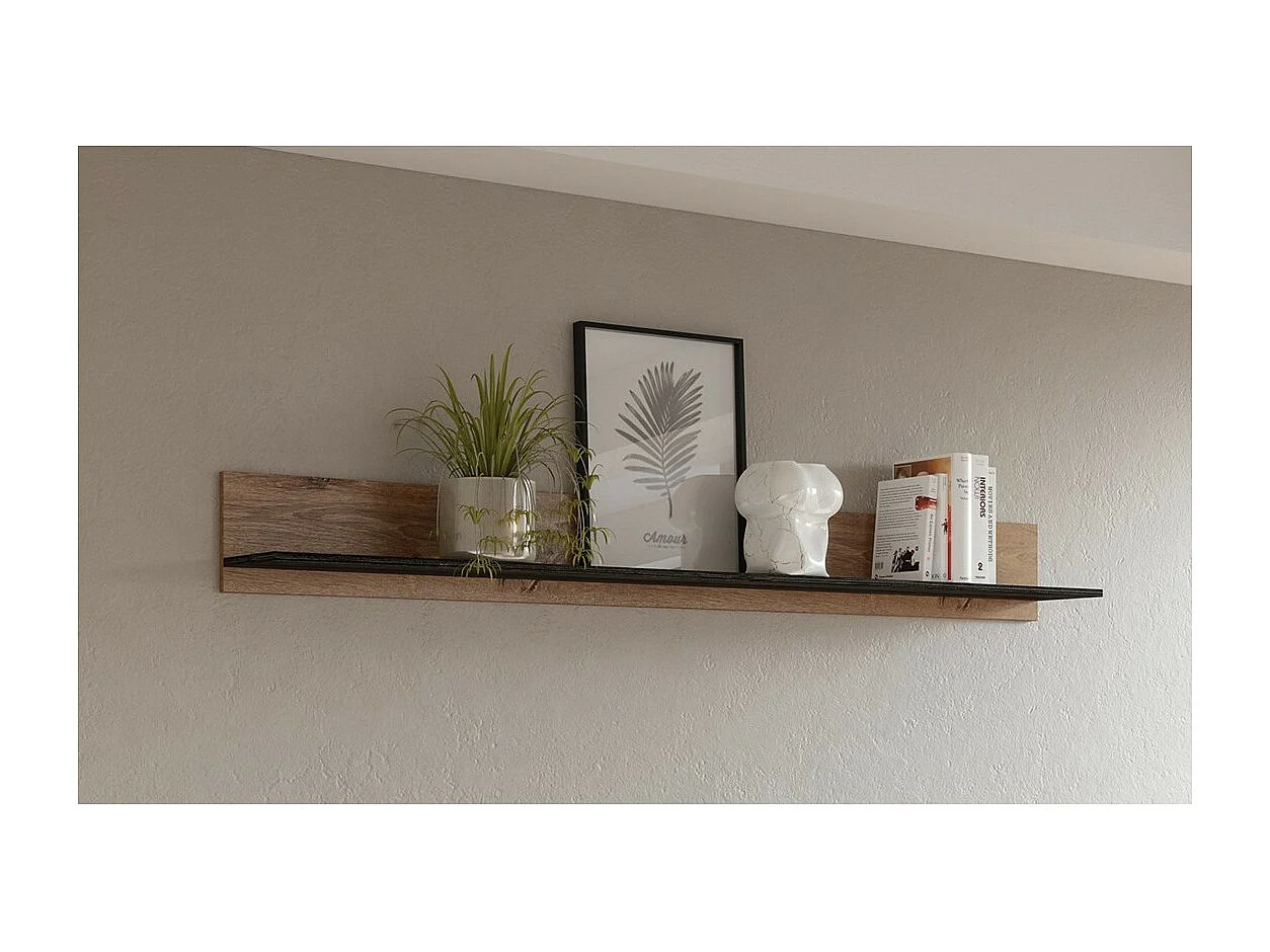 Scaffale da parete colore rovere e nero effetto legno. Collezione SANTIAGO.