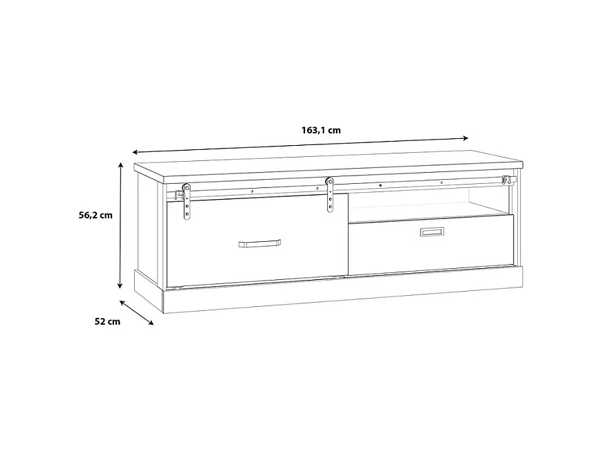 Meuble TV 1 tiroir 1 porte coulissante décor chêne et noir mat - FARM