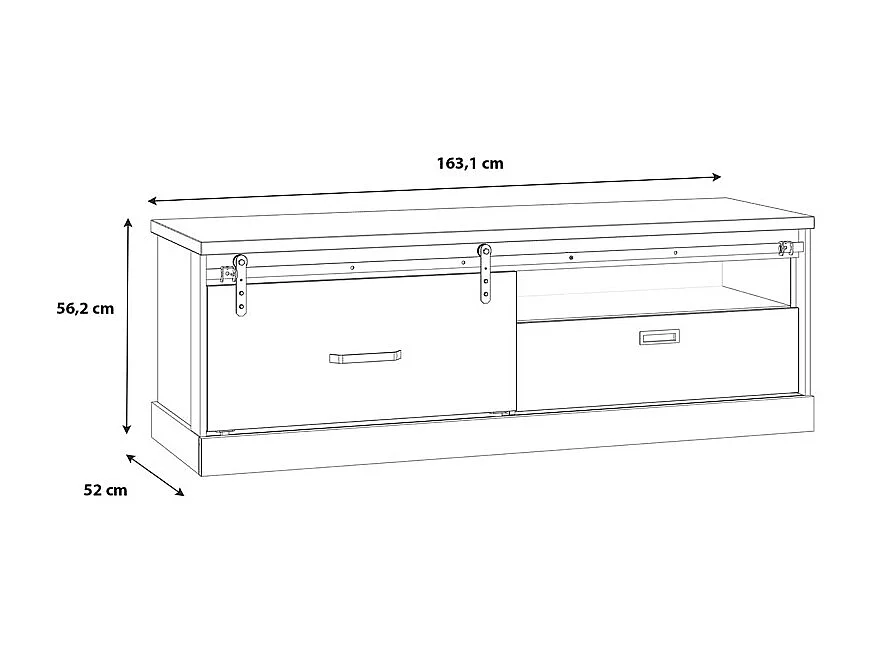 Meuble TV 1 tiroir 1 porte coulissante décor chêne et noir mat - FARM