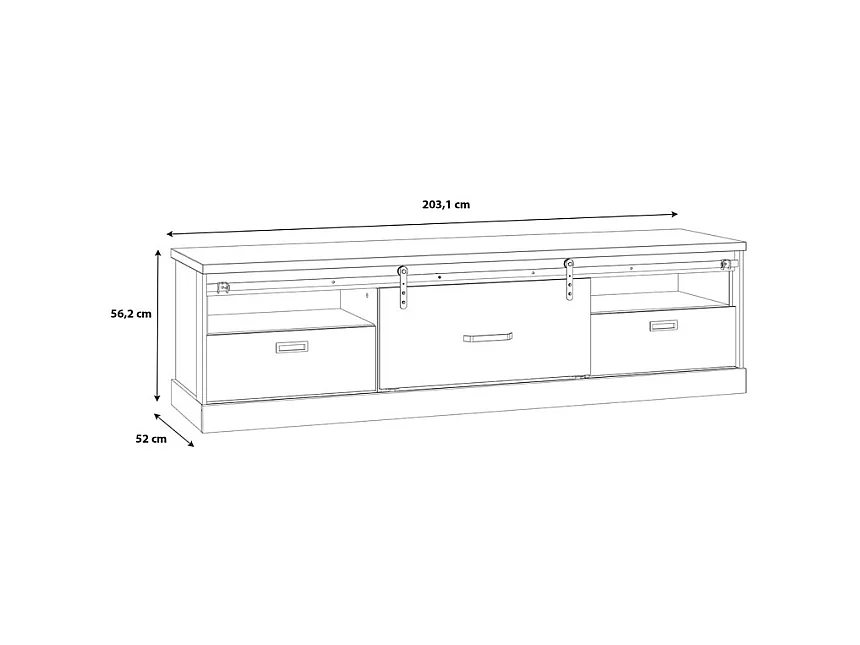 Meuble TV 2 tiroirs 1 porte coulissante décor chêne et noir mat - FARM