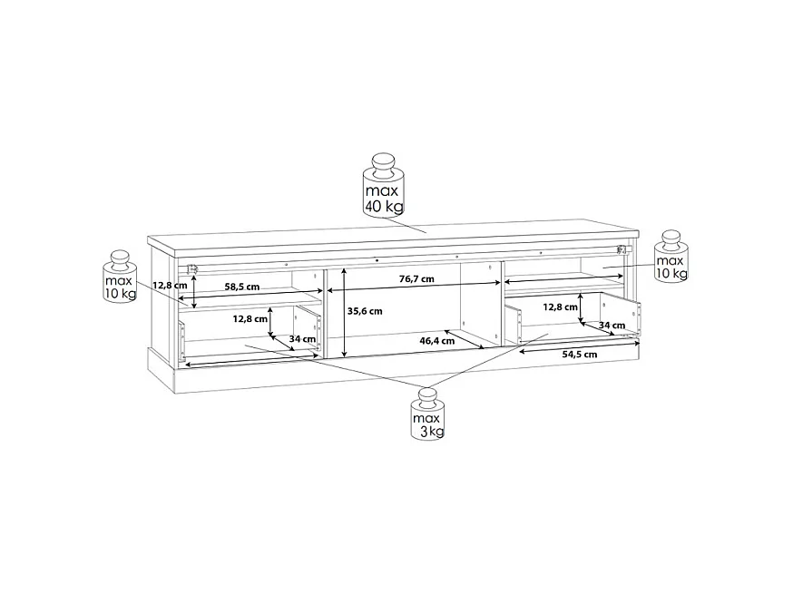 Meuble TV 2 tiroirs 1 porte coulissante décor chêne et noir mat - FARM