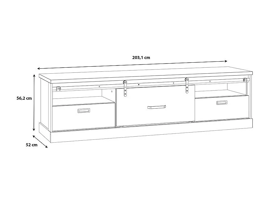 Meuble TV 2 tiroirs 1 porte coulissante décor chêne et noir mat - FARM