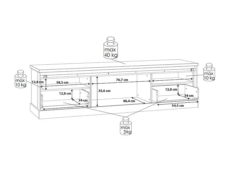 Meuble TV 2 tiroirs 1 porte coulissante décor chêne et noir mat - FARM