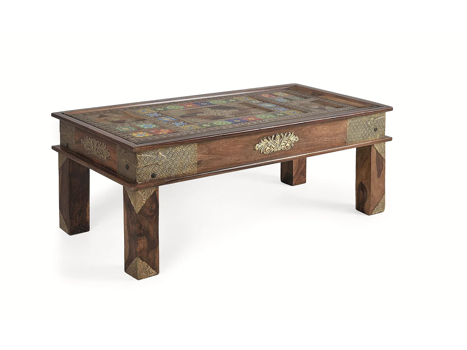Tables basses en palissandre 120 cm, style ethnique artisanal - 45 x 120 x 60 cm