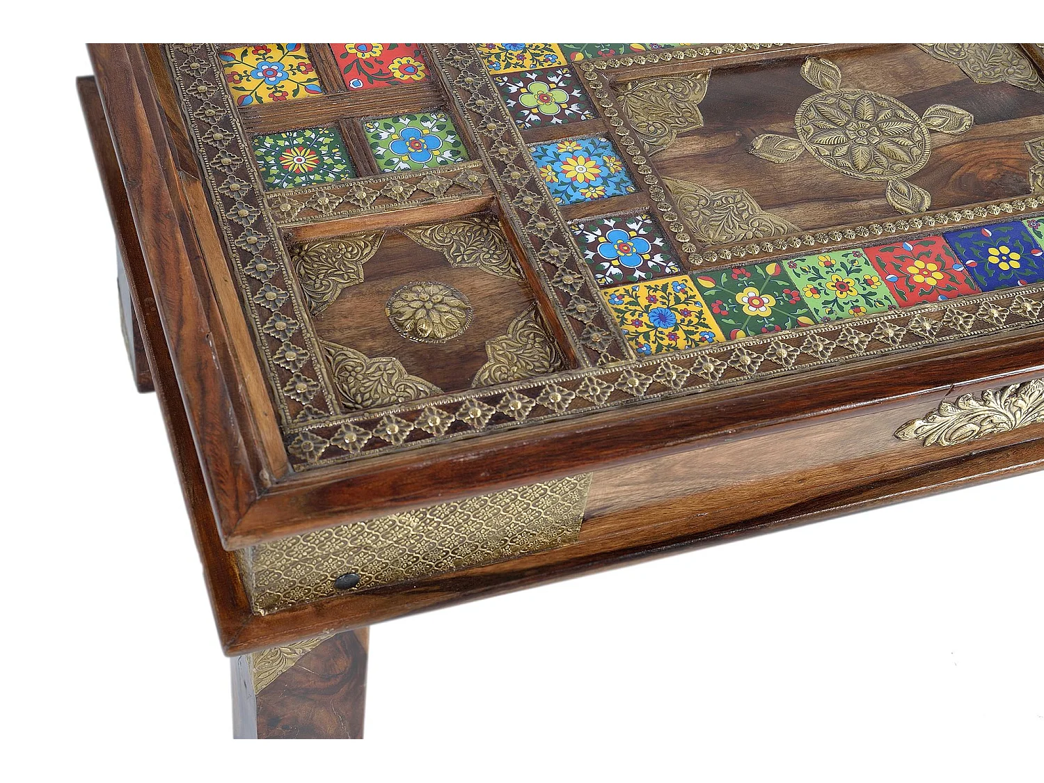 Tables basses en palissandre 120 cm, style ethnique artisanal - 45 x 120 x 60 cm