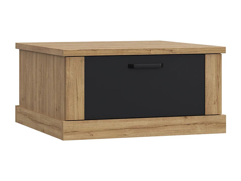 Table basse carrée 85 cm 2 tiroirs décor chêne et noir mat - FARM