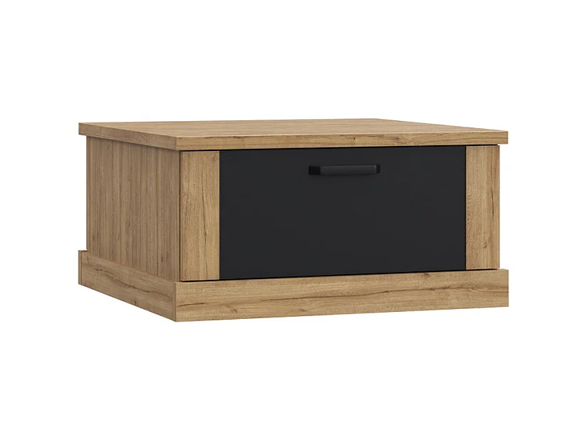 Table basse carrée 85 cm 2 tiroirs décor chêne et noir mat - FARM