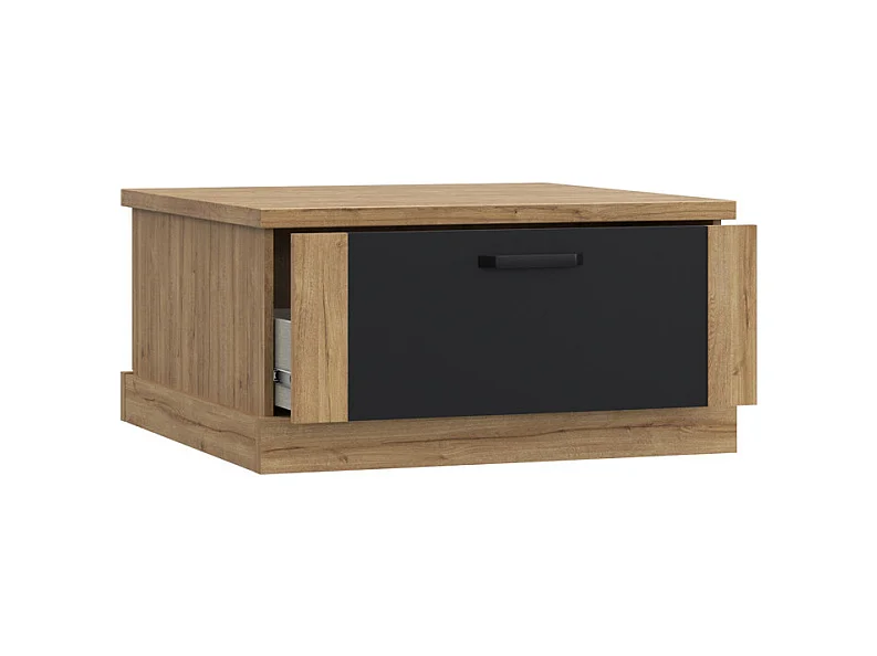 Table basse carrée 85 cm 2 tiroirs décor chêne et noir mat - FARM