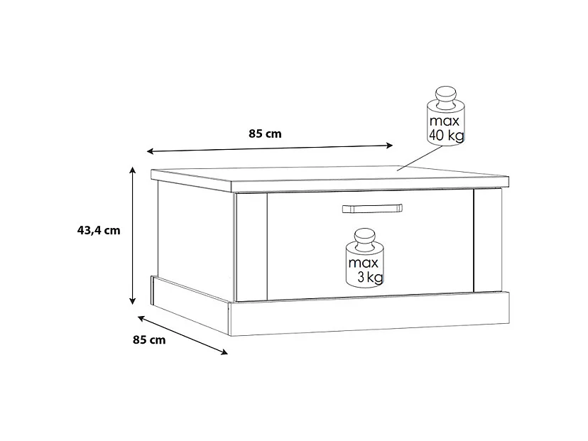 Table basse carrée 85 cm 2 tiroirs décor chêne et noir mat - FARM