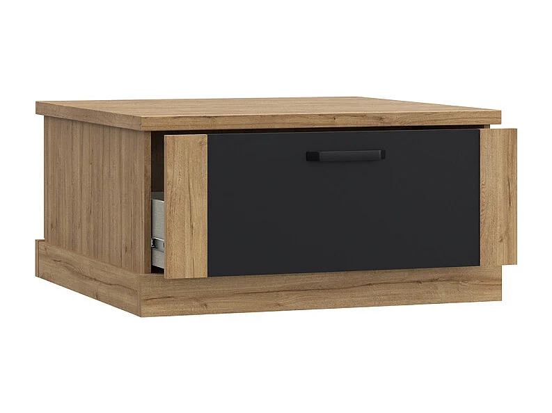 Table basse carrée 85 cm 2 tiroirs décor chêne et noir mat - FARM