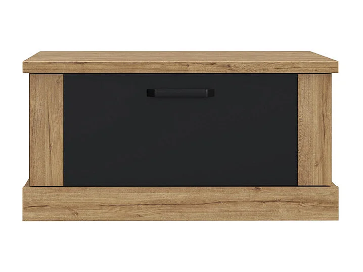 Table basse carrée 85 cm 2 tiroirs décor chêne et noir mat - FARM