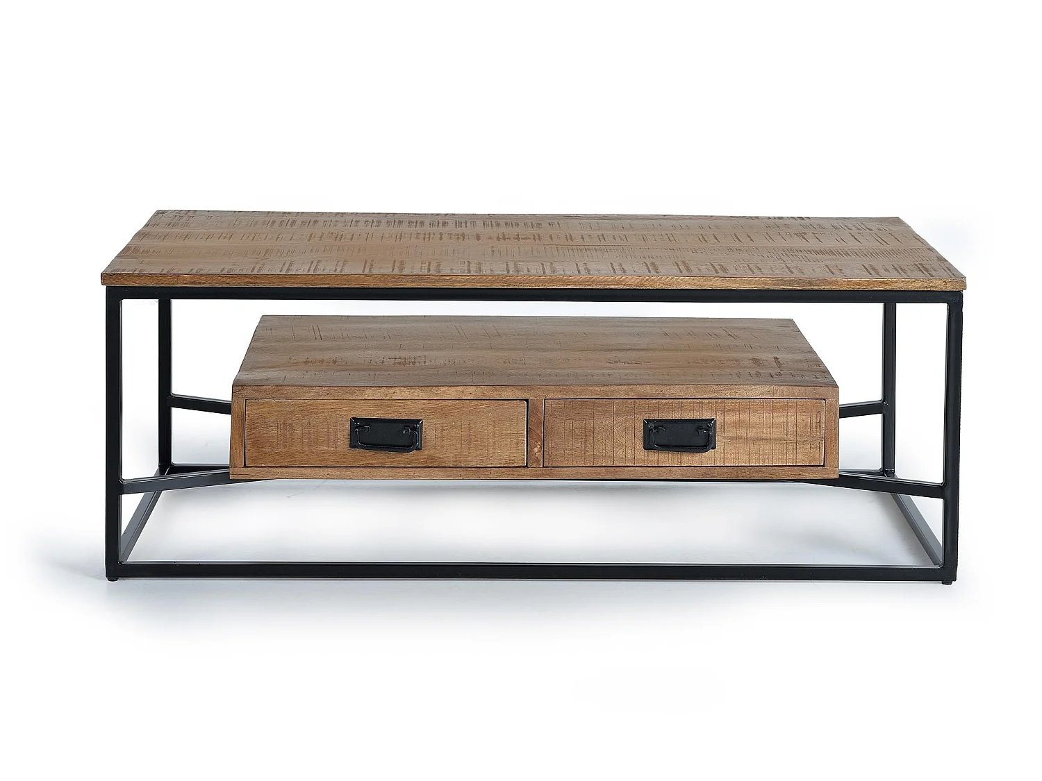 Tables basses en bois de manguier 120 cm, style industriel - 45 x 120 x 60 cm