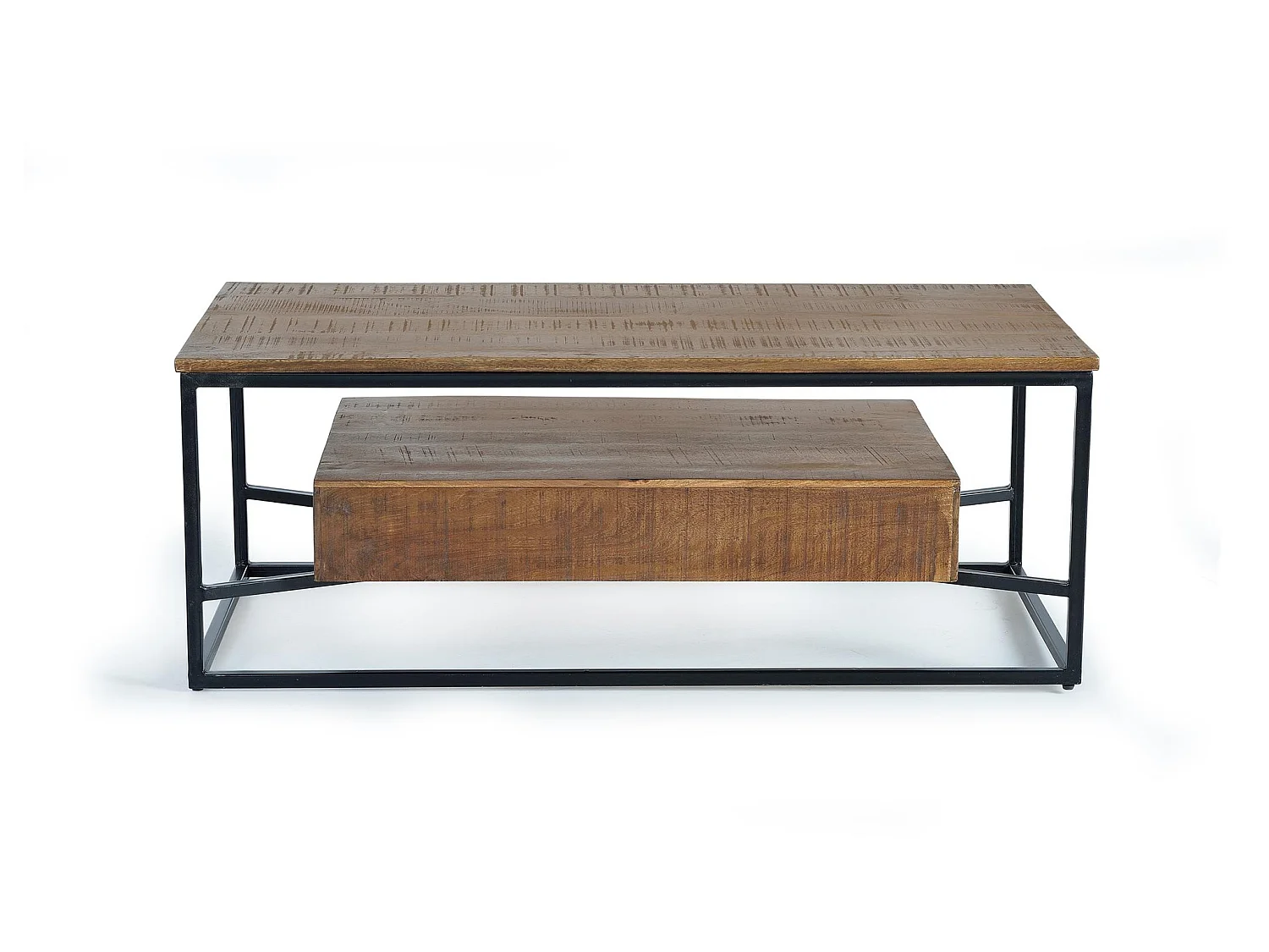 Tables basses en bois de manguier 120 cm, style industriel - 45 x 120 x 60 cm