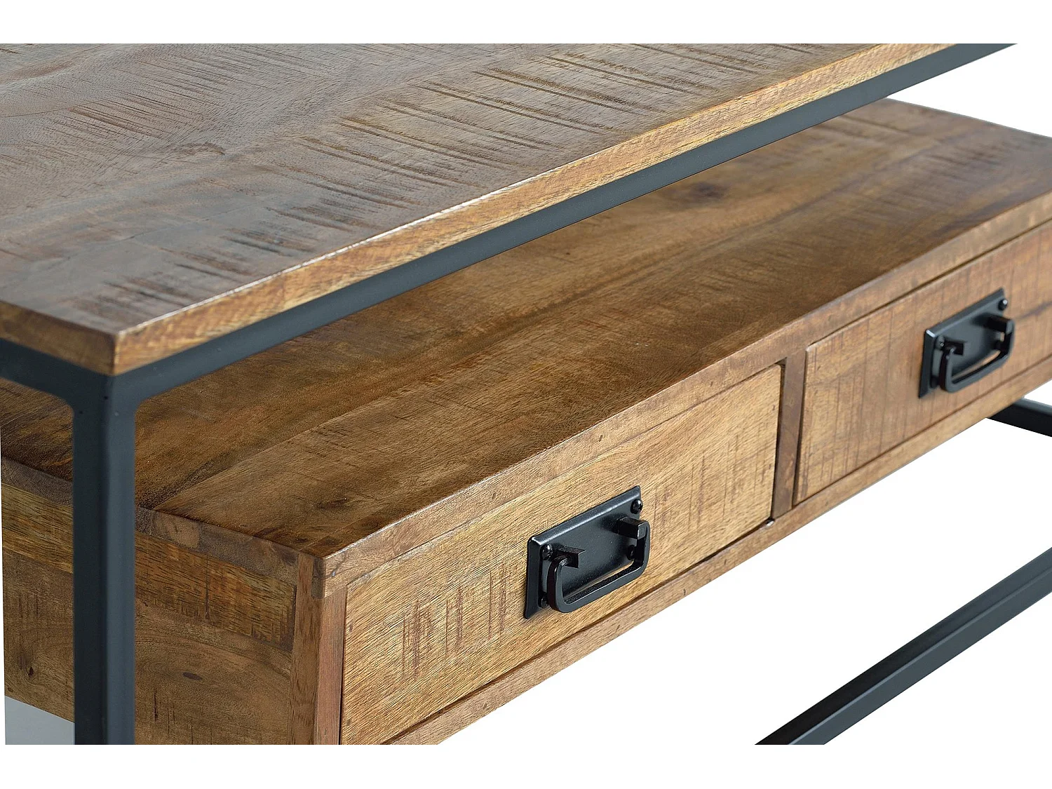 Tables basses en bois de manguier 120 cm, style industriel - 45 x 120 x 60 cm