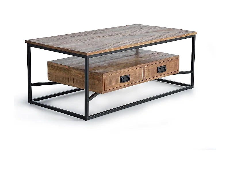 Table basse en bois de manguier et métal