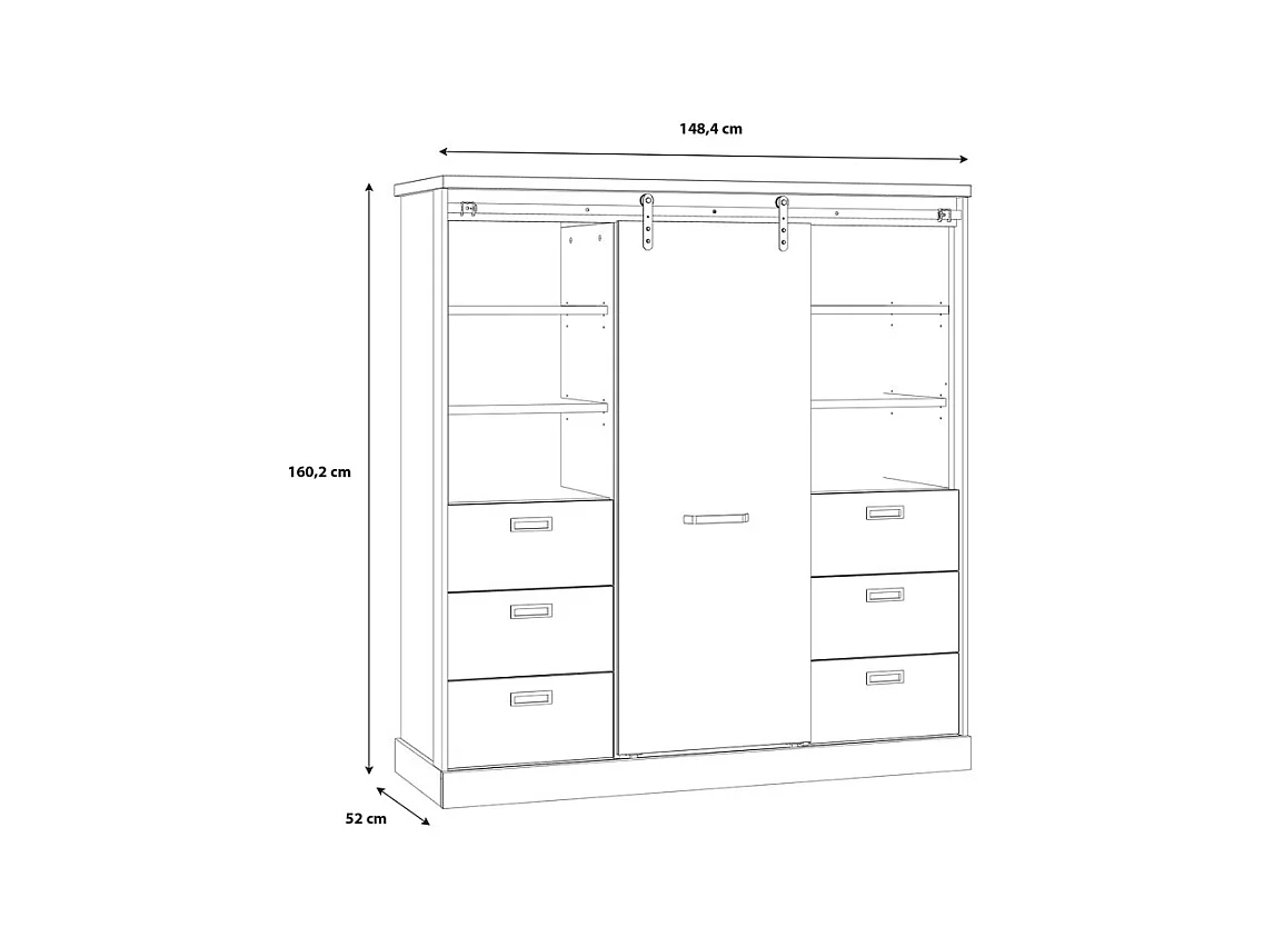 Vaisselier 1 porte 6 tiroirs décor chêne et noir éclairage LED - FARM
