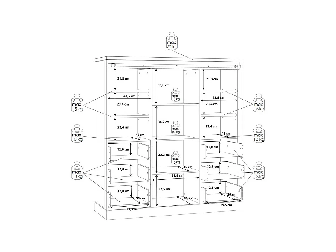 Vaisselier 1 porte 6 tiroirs décor chêne et noir éclairage LED - FARM