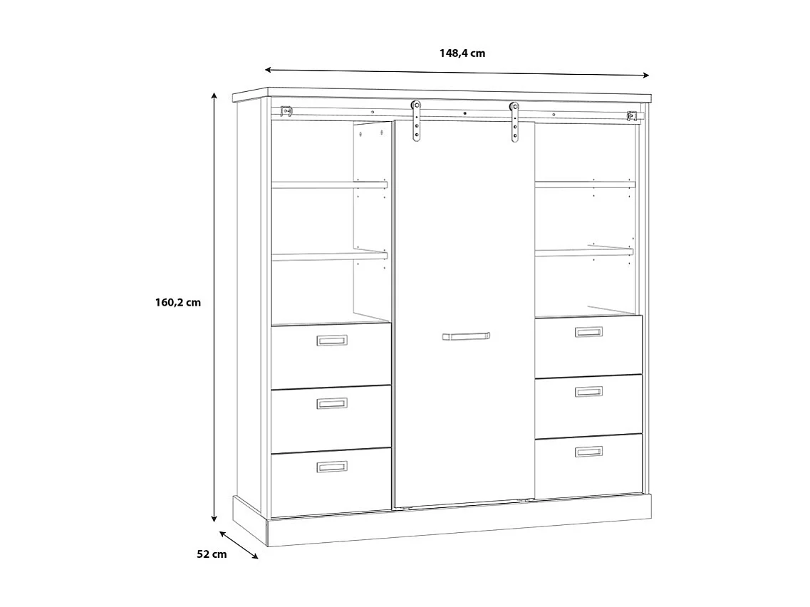 Vaisselier 1 porte 6 tiroirs décor chêne et noir éclairage LED - FARM
