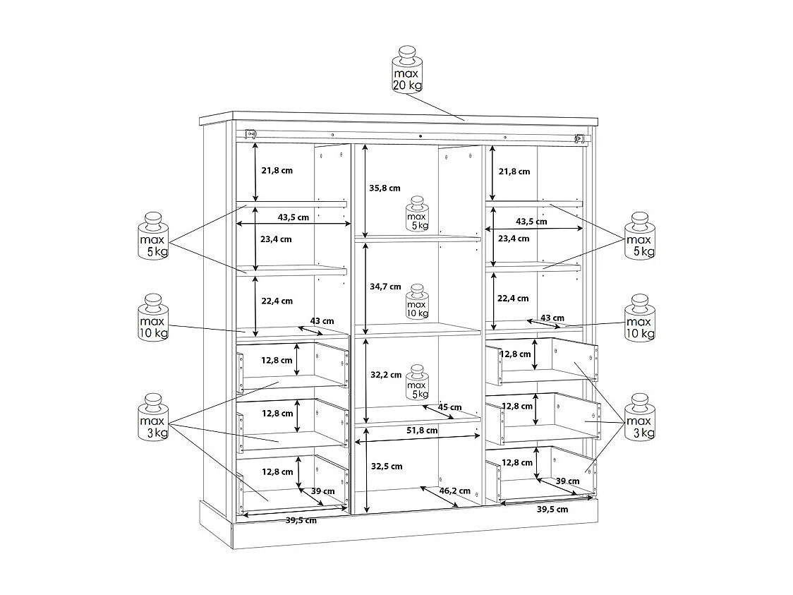 Vaisselier 1 porte 6 tiroirs décor chêne et noir éclairage LED - FARM