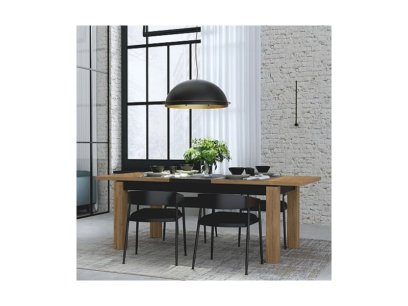 Table de repas extensible 180 à 226 cm décor chêne et noir mat - FARM