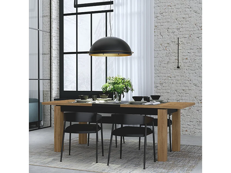 Table de repas extensible 180 à 226 cm décor chêne et noir mat - FARM