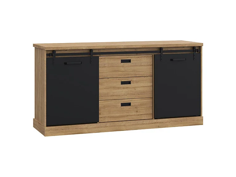 Buffet 174 cm 2 portes coulissantes 3 tiroirs décor chêne noir - FARM
