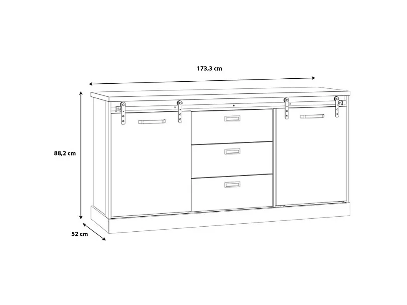 Buffet 174 cm 2 portes coulissantes 3 tiroirs décor chêne noir - FARM