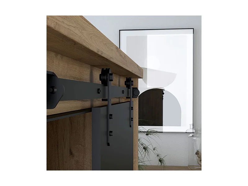 Buffet 174 cm 2 portes coulissantes 3 tiroirs décor chêne noir - FARM