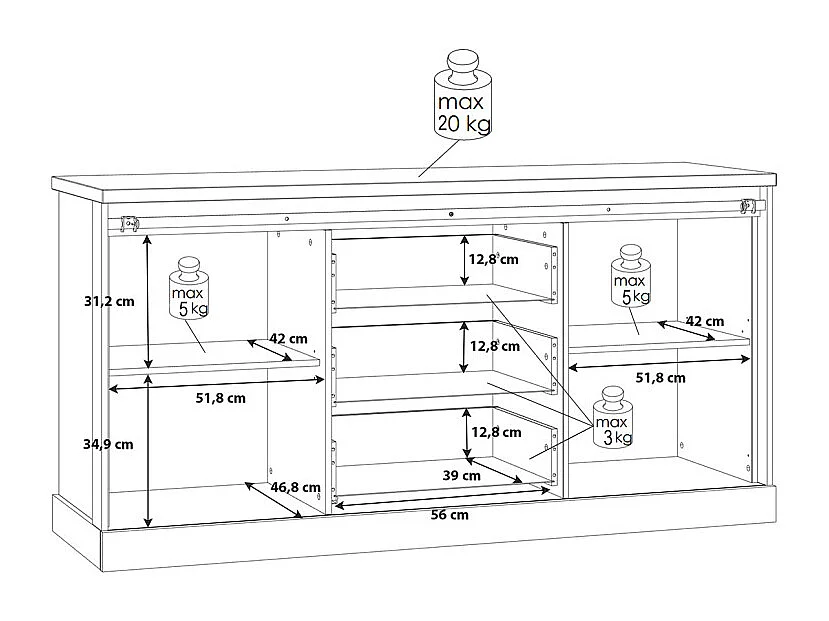 Buffet 174 cm 2 portes coulissantes 3 tiroirs décor chêne noir - FARM