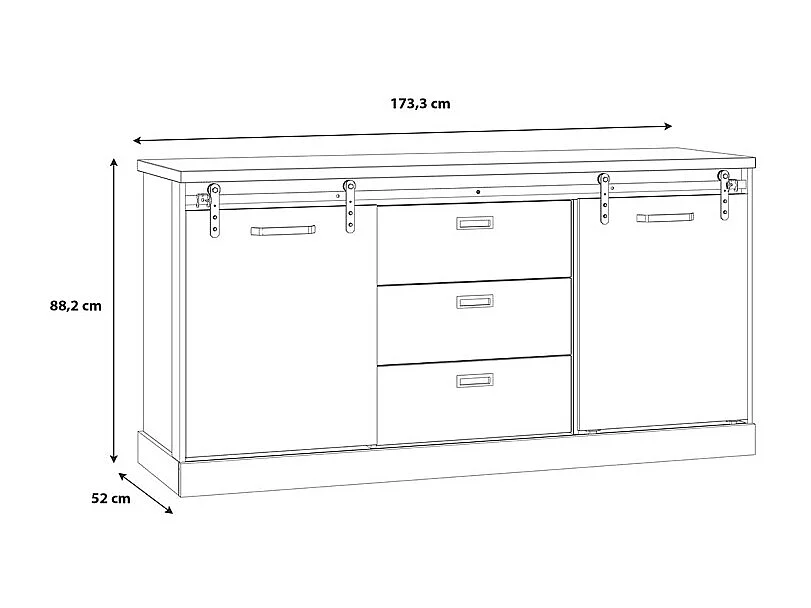 Buffet 174 cm 2 portes coulissantes 3 tiroirs décor chêne noir - FARM