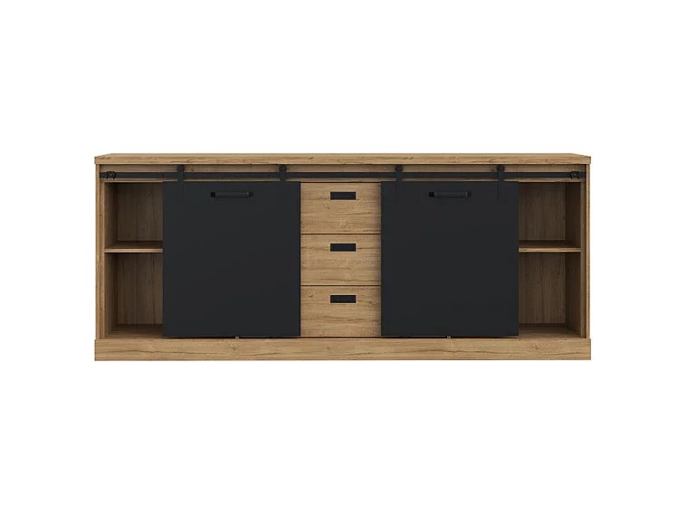 Buffet 214 cm 2 portes coulissantes 3 tiroirs décor chêne noir - FARM