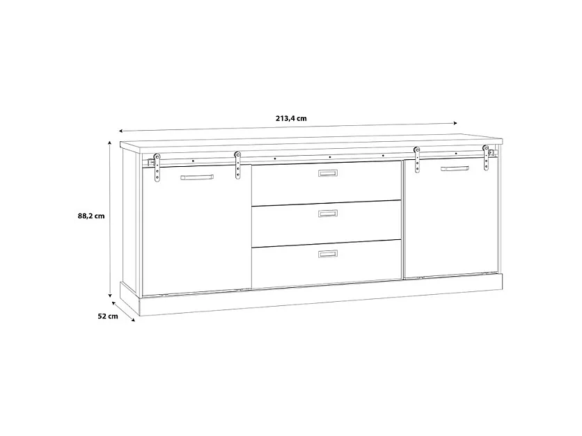 Buffet 214 cm 2 portes coulissantes 3 tiroirs décor chêne noir - FARM