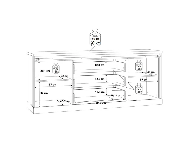 Buffet 214 cm 2 portes coulissantes 3 tiroirs décor chêne noir - FARM